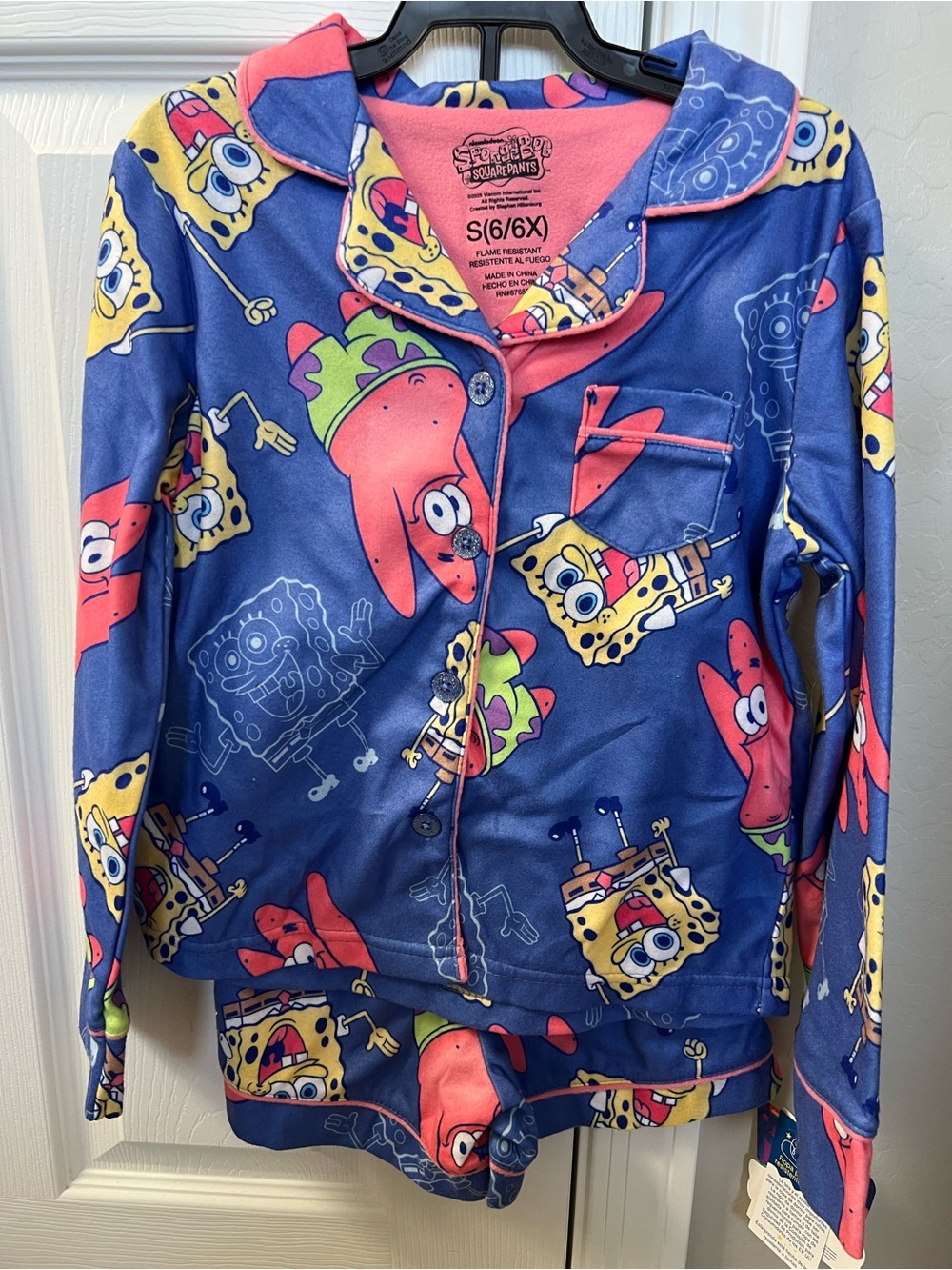 SpongeBob SquarePants Girls Long Sleeve Shorts Pajama Set NWT size 6/6x $15
